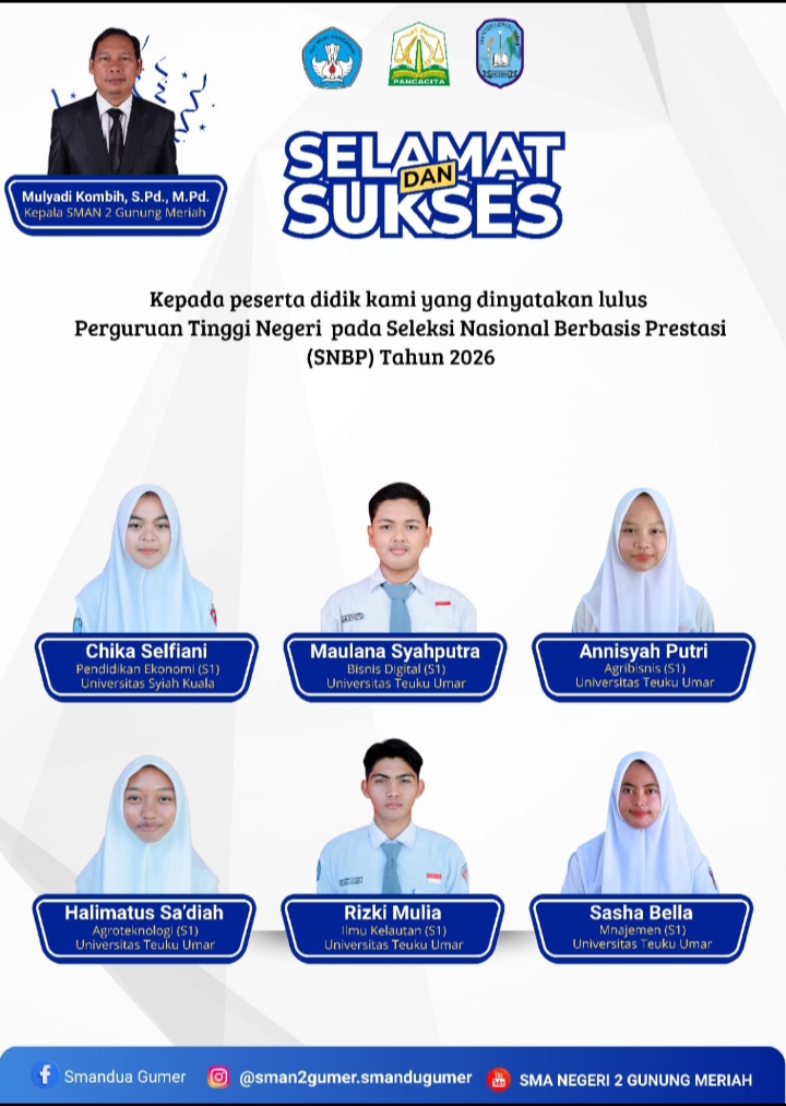 Siswa SMA Negeri 2 Gunung Meriah Raih Prestasi, 6 Lulus SNBP 2026