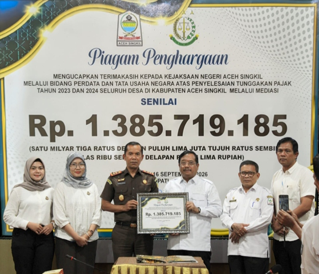 Tunggakan Pajak Desa Rp 2,14 Miliar, Kejari Aceh Singkil Pulihkan Rp 1,38 Miliar
